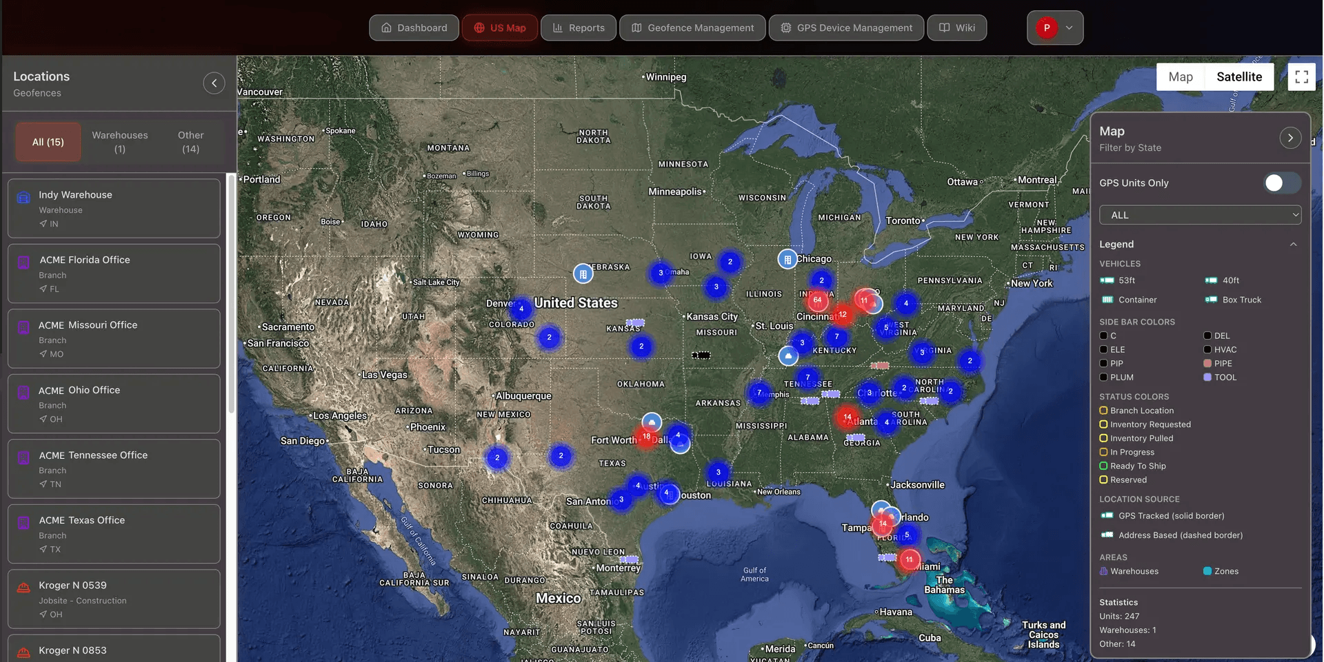 BPN Tracking Dashboard showing real-time GPS locations
