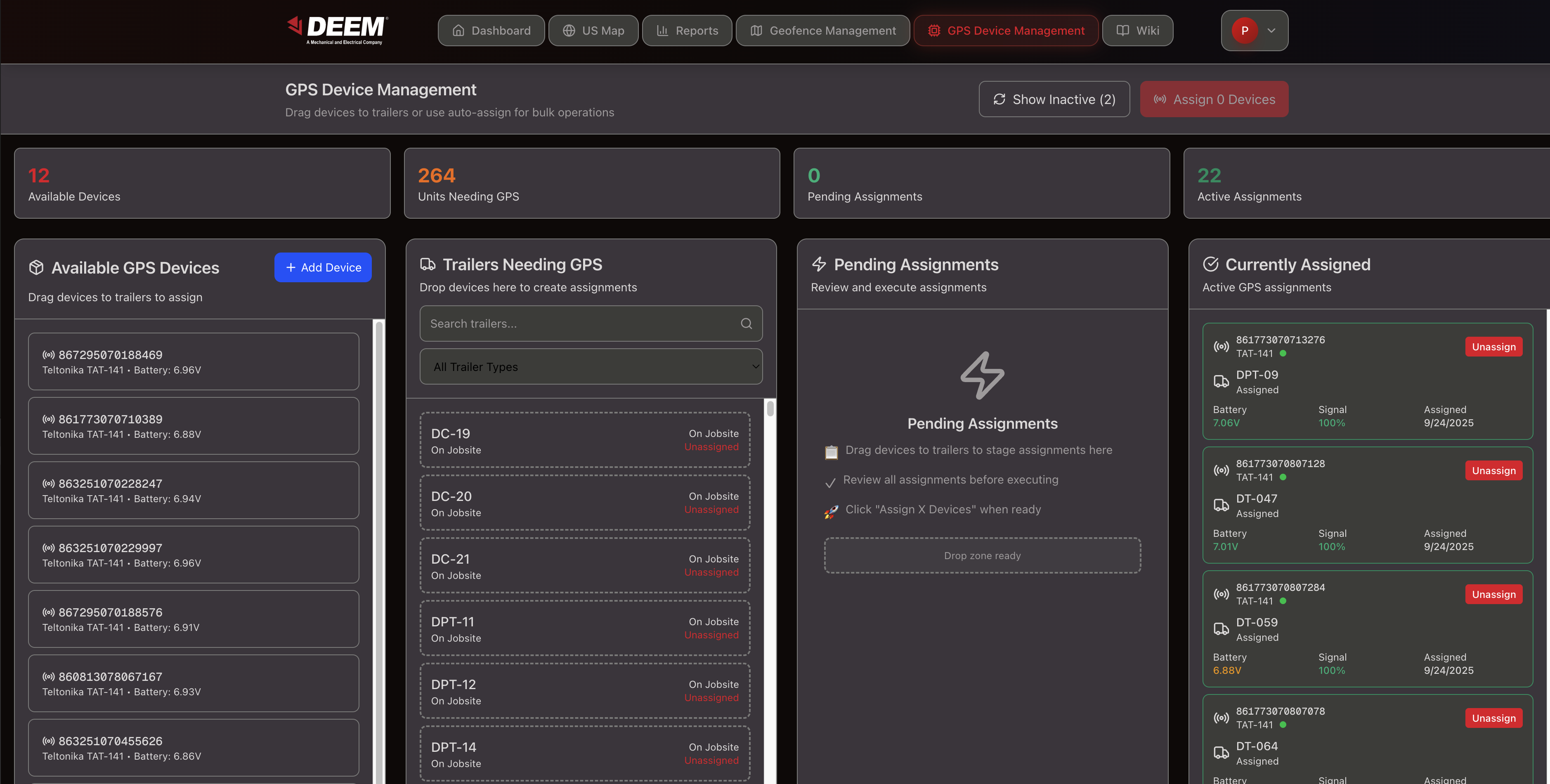 GPS device management interface